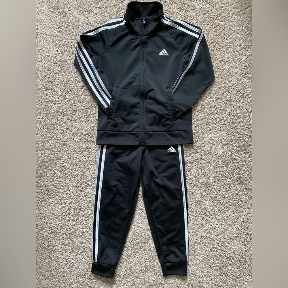 Adidas Black Tracksuit with White Accents, size 6